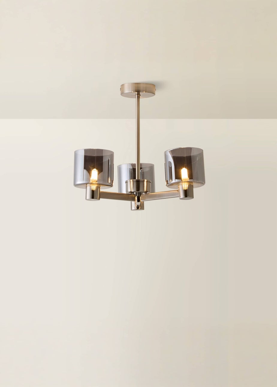 ValueLights Demi Brushed Chrome Ceiling Light Fitting Smoked Glass Shades