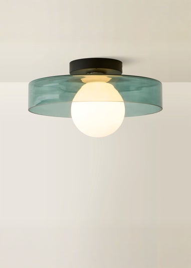 ValueLights Newbury Green Stained Glass Bathroom Ceiling Light Fitting IP44