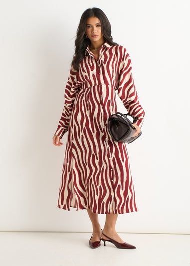 Gini London Burgundy Zebra Print Batwing Sleeves Shirt Dress