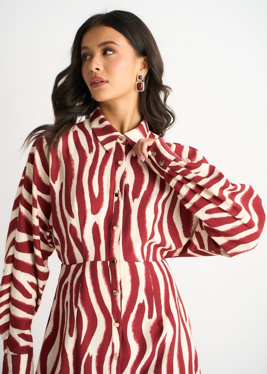 Gini London Burgundy Zebra Print Batwing Sleeves Shirt Dress