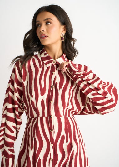Gini London Burgundy Zebra Print Batwing Sleeves Shirt Dress