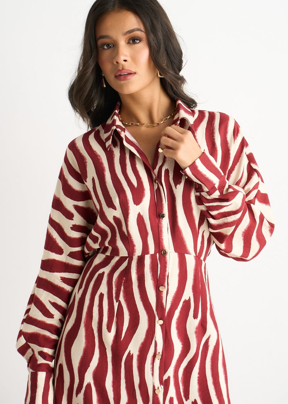 Gini London Burgundy Zebra Print Batwing Sleeves Shirt Dress