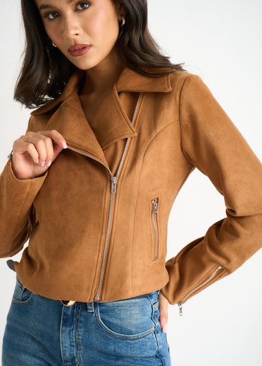 Gini London Brown Faux Suede Biker Jacket