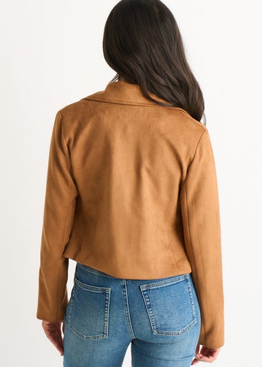 Gini London Brown Faux Suede Biker Jacket