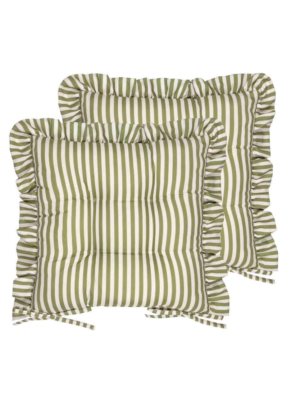 Wylder Millie Ruffle Green 2 Pack Indoor/Outdoor Seat Pads (40 x 40cm)