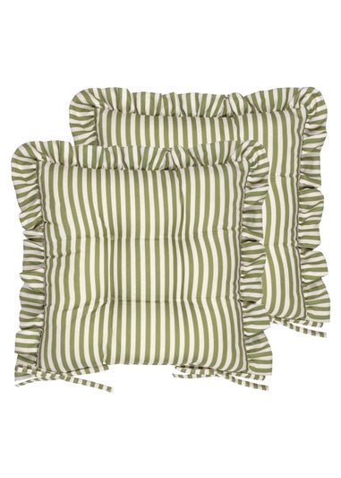 Wylder Millie Ruffle Green 2 Pack Indoor/Outdoor Seat Pads (40 x 40cm)