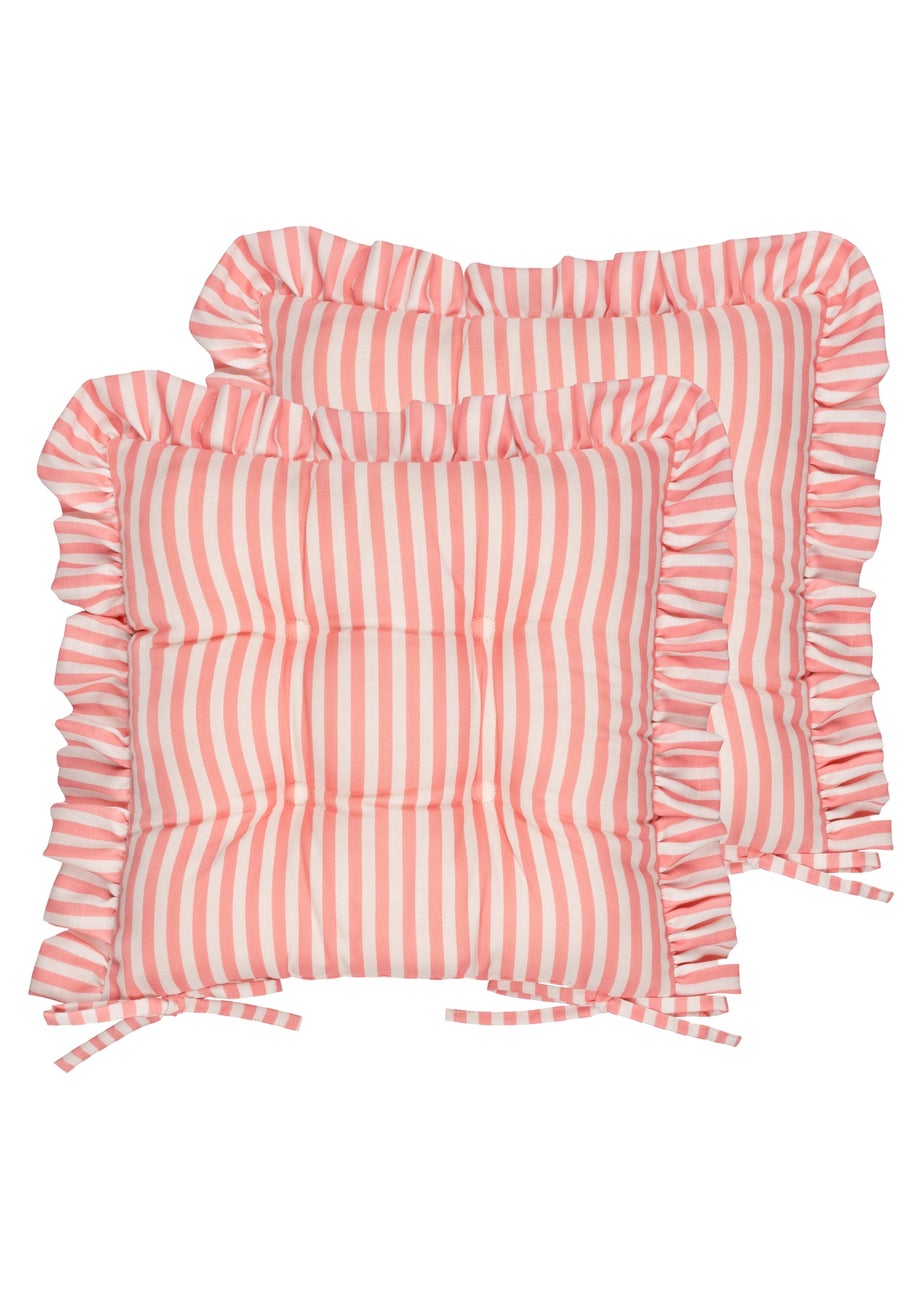 Wylder Millie Ruffle Pink 2 Pack Indoor/Outdoor Seat Pads (40 x 40cm)