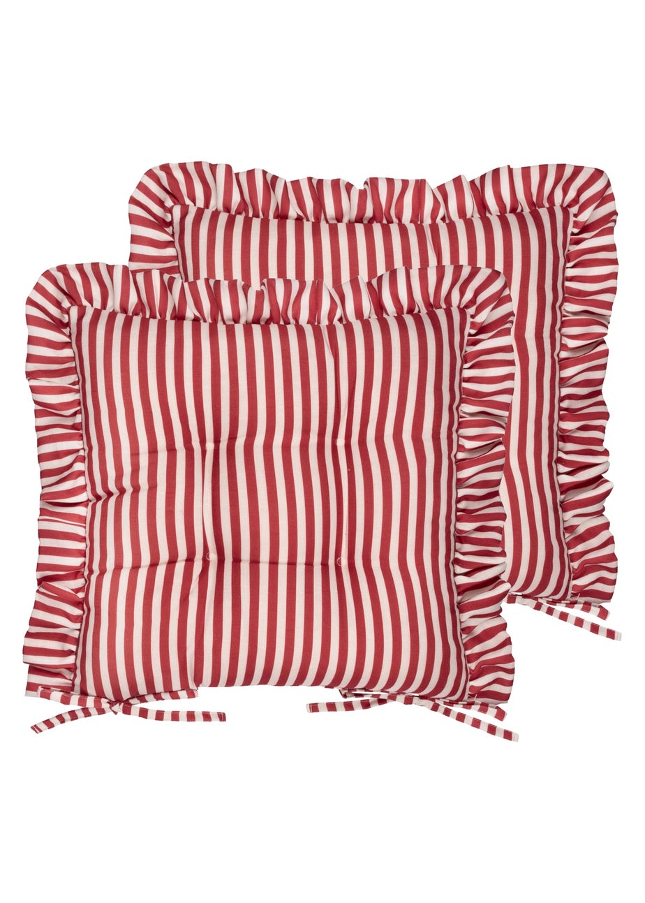 Wylder Millie Ruffle Red 2 Pack Indoor/Outdoor Seat Pads (40 x 40cm)