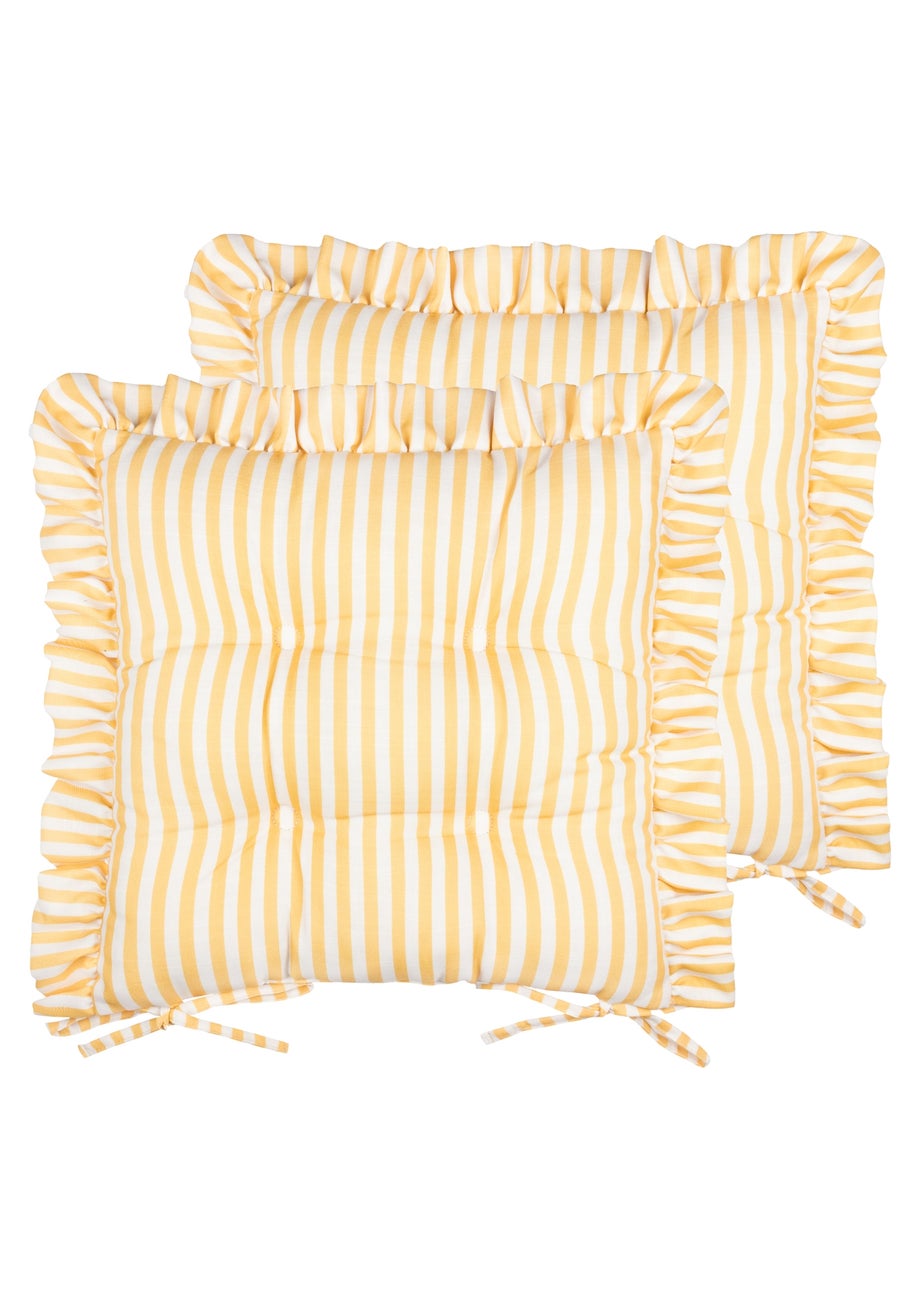 Wylder Millie Ruffle Yellow 2 Pack Indoor/Outdoor Seat Pads (40 x 40cm)