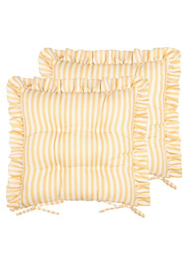 Wylder Millie Ruffle Yellow 2 Pack Indoor/Outdoor Seat Pads (40 x 40cm)