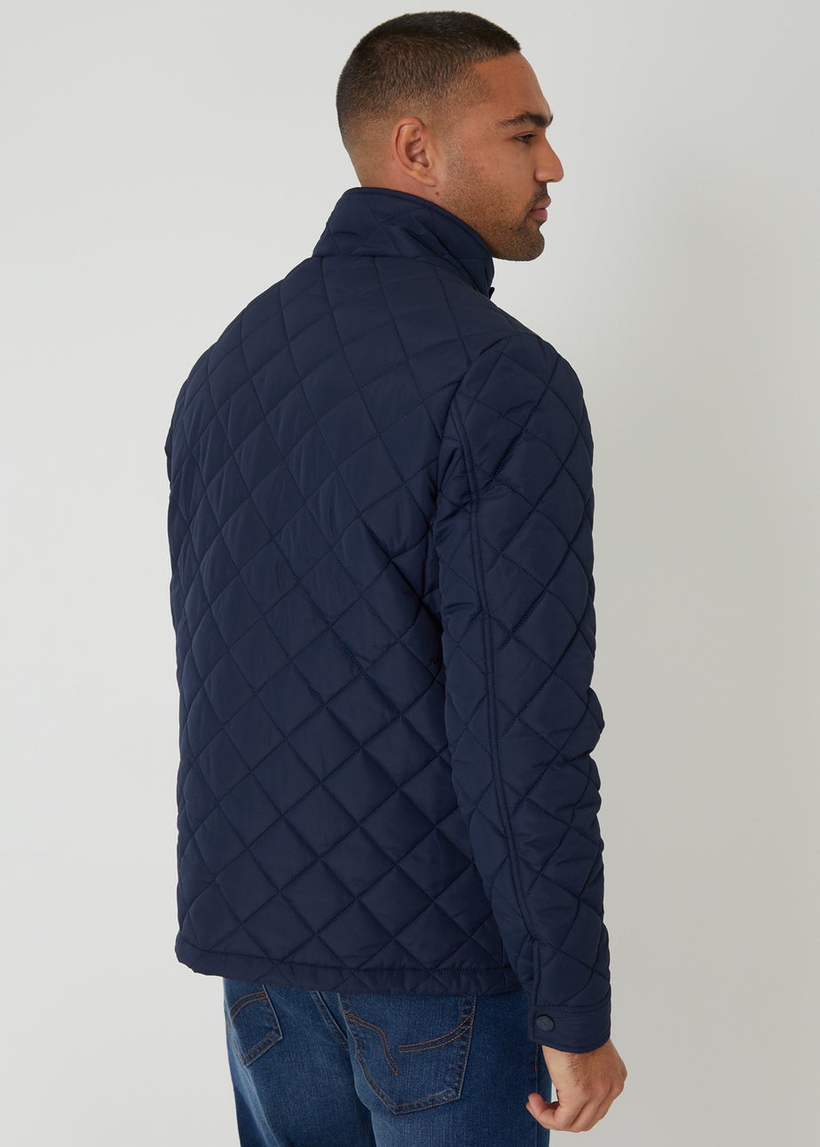 Threadbare Navy Showerproof Funnel Neck Quilted Jacket