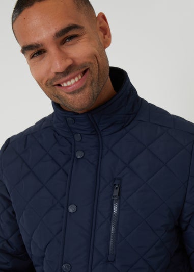 Threadbare Navy Showerproof Funnel Neck Quilted Jacket