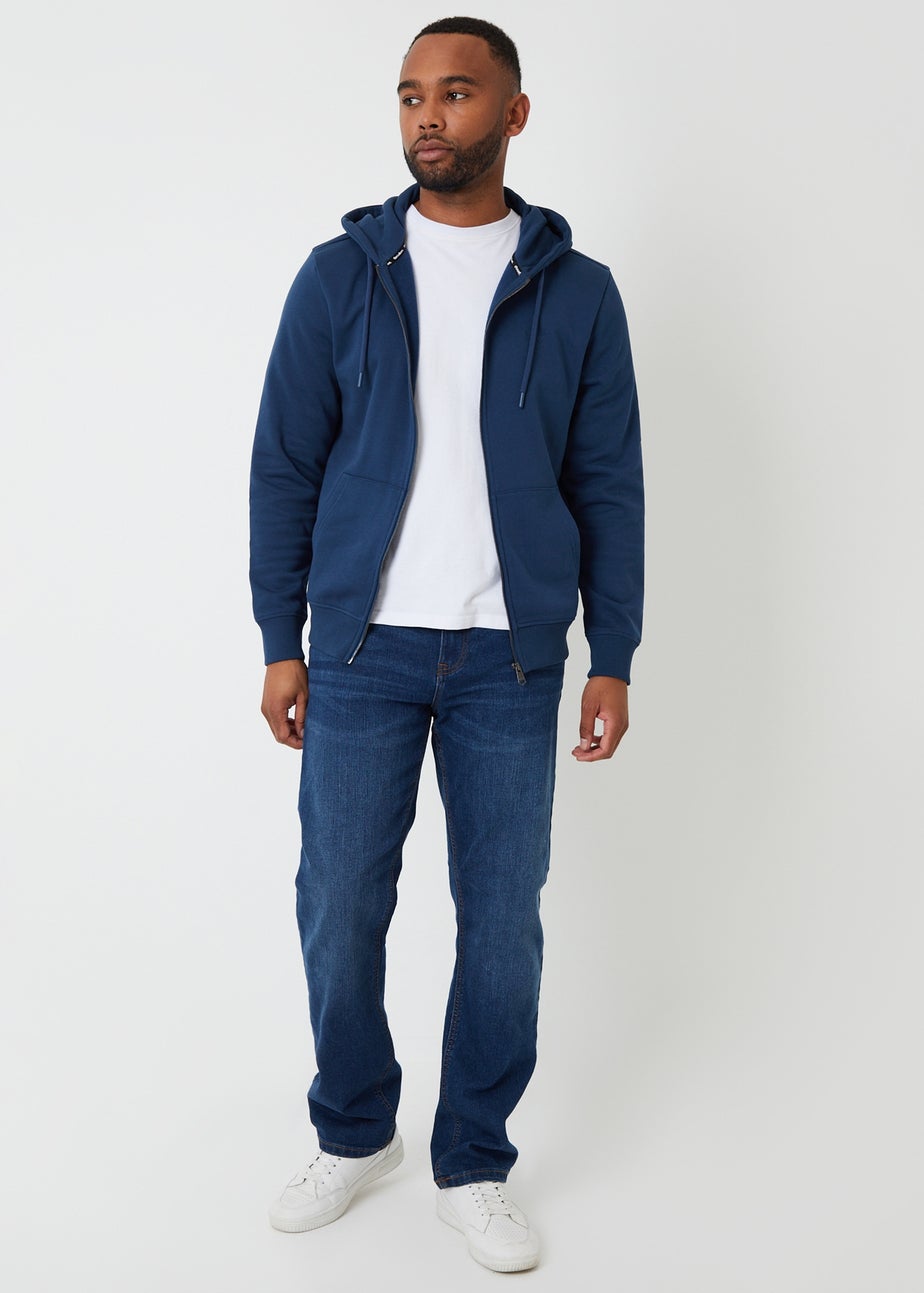 Threadbare Dark Blue Cotton Blend Zip Through Hoodie