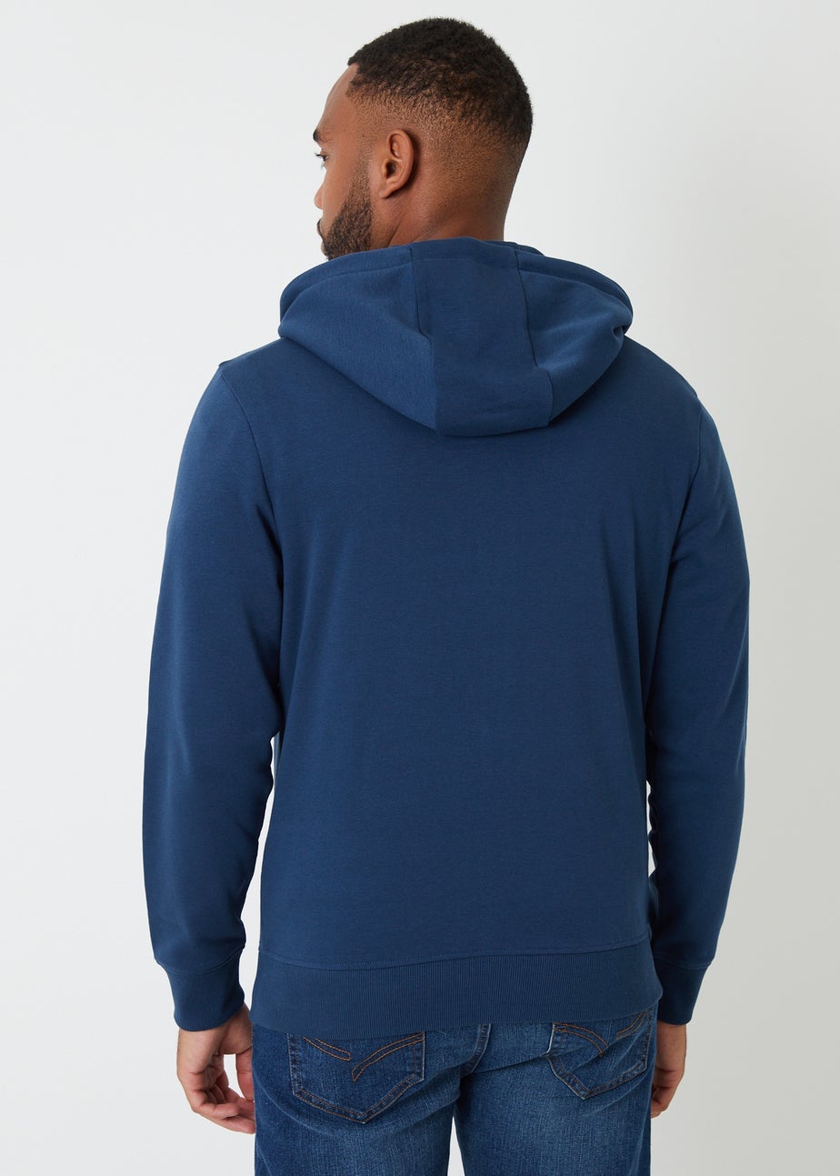 Threadbare Dark Blue Cotton Blend Zip Through Hoodie