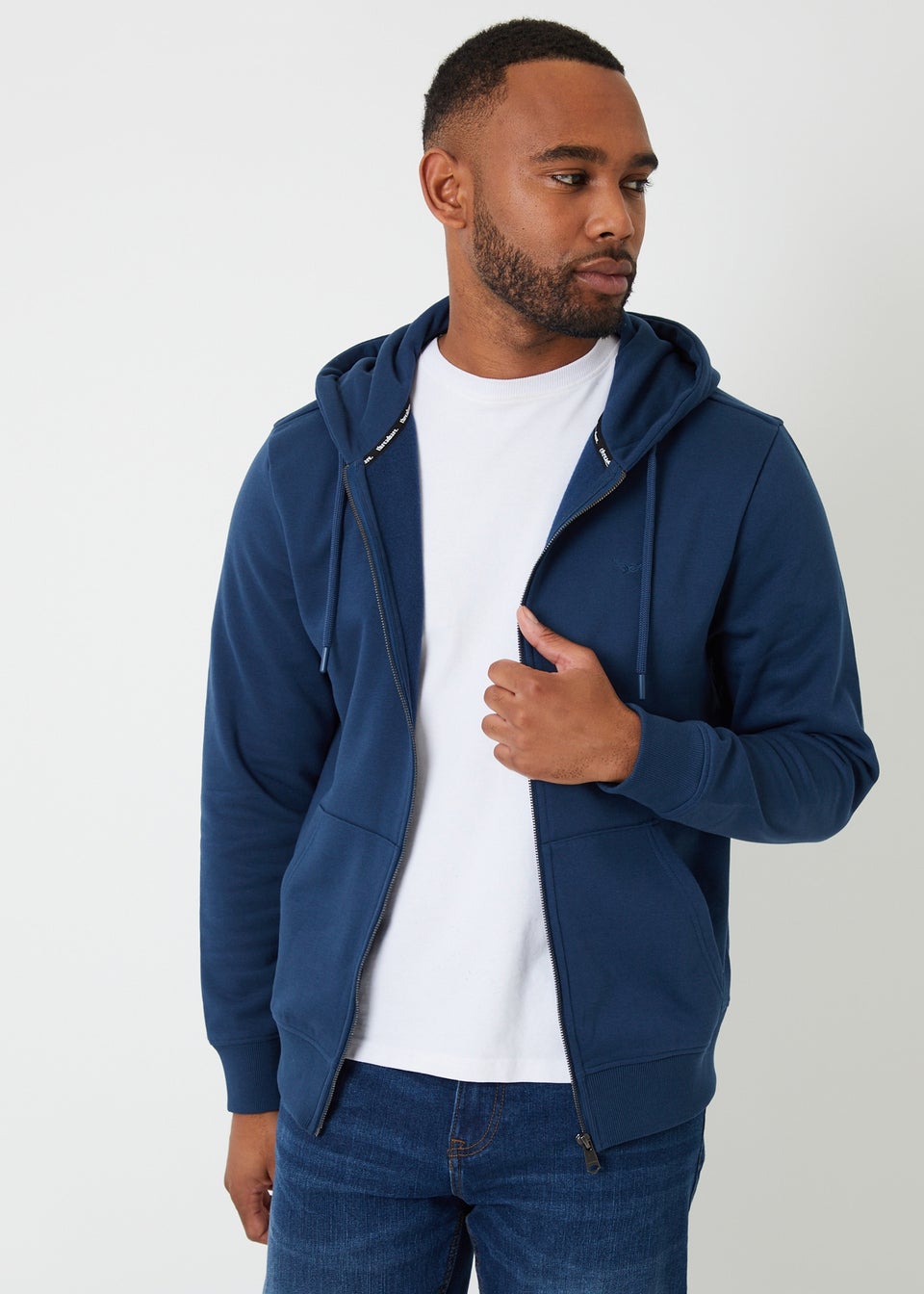 Threadbare Dark Blue Cotton Blend Zip Through Hoodie
