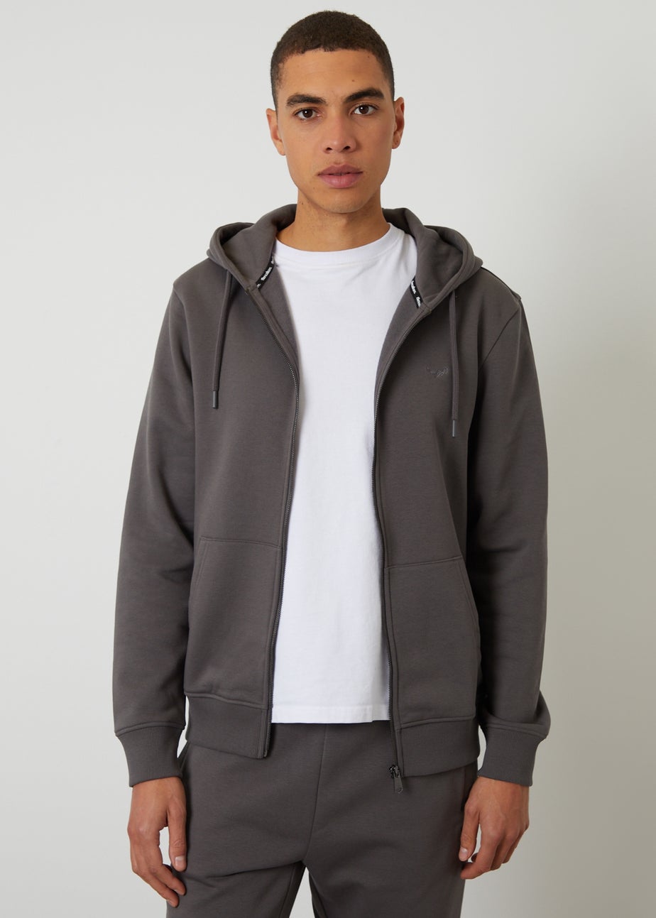 Threadbare Grey Cotton Blend Zip Through Hoodie