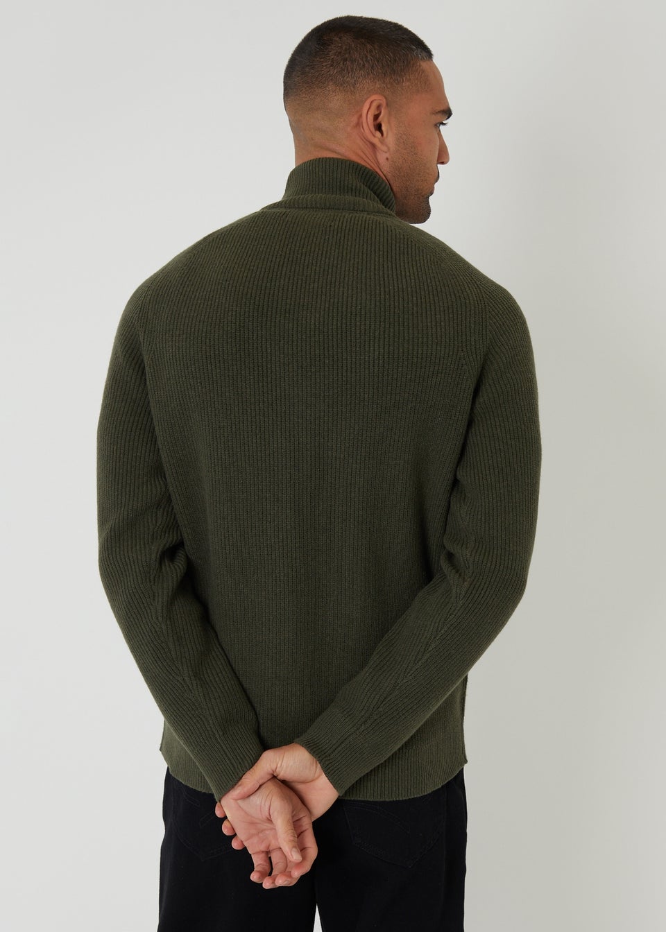 Threadbare Green Cotton Blend Rib Panel Quarter Zip Knitted Jumper