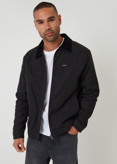 Threadbare Black Cotton Canvas Jacket With Corduroy Collar