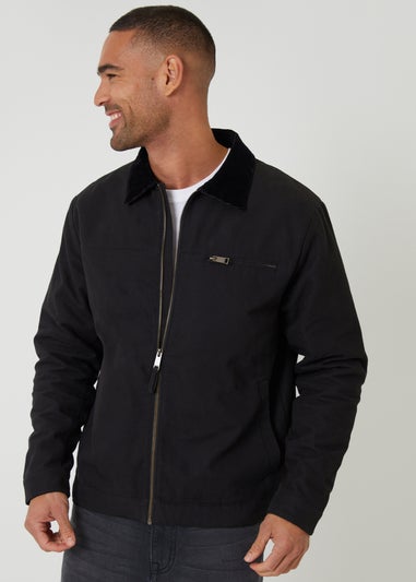 Threadbare Black Cotton Canvas Jacket With Corduroy Collar