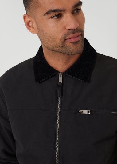 Threadbare Black Cotton Canvas Jacket With Corduroy Collar