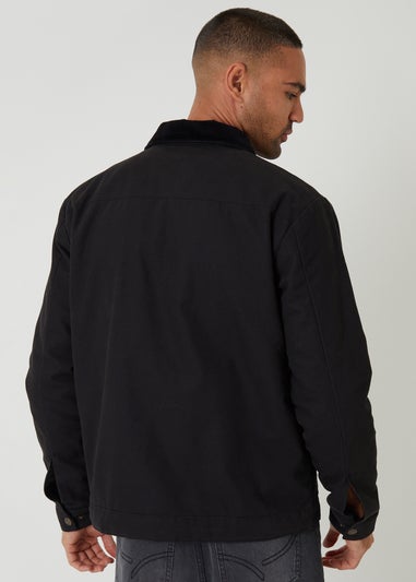 Threadbare Black Cotton Canvas Jacket With Corduroy Collar