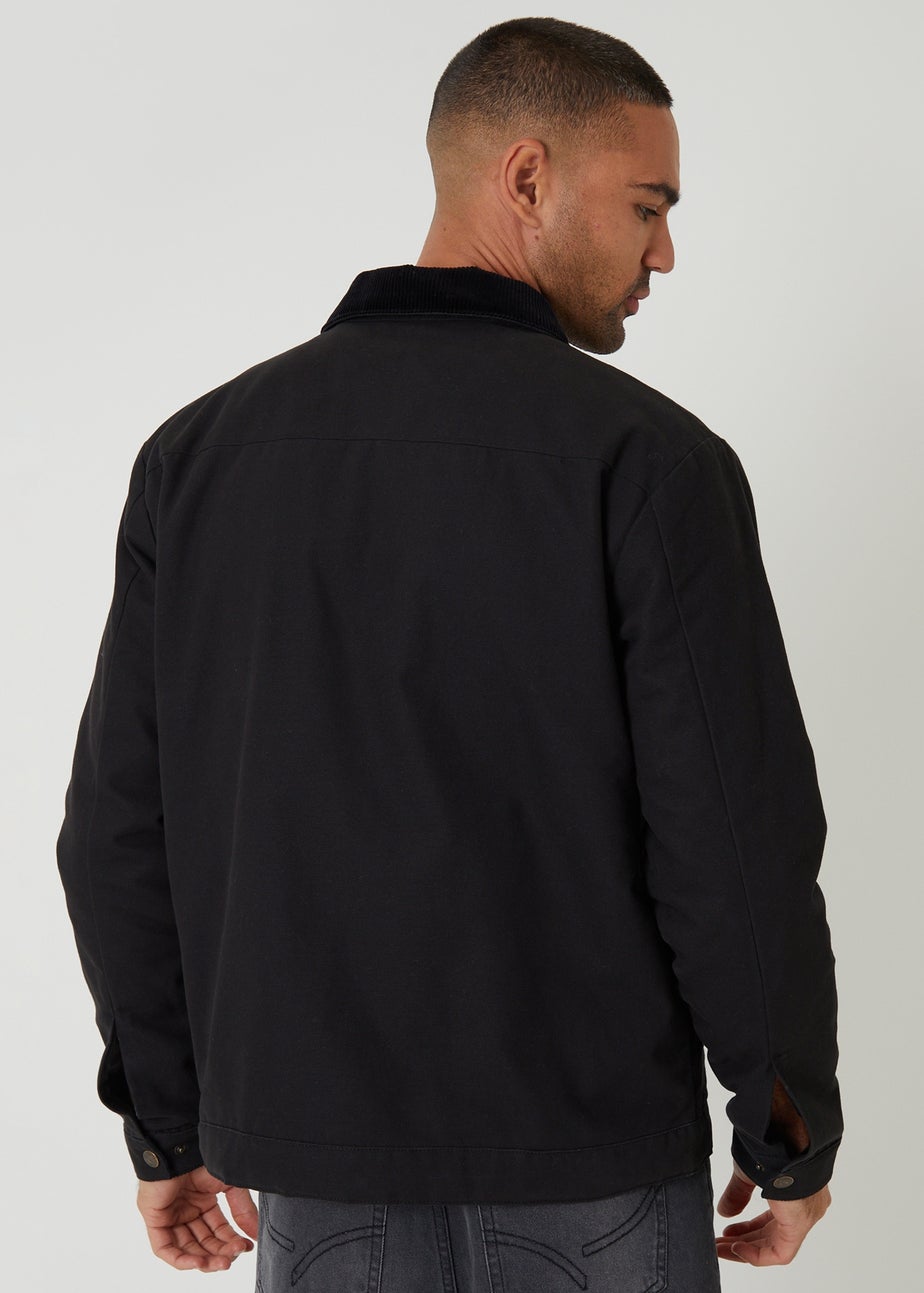 Threadbare Black Cotton Canvas Jacket With Corduroy Collar