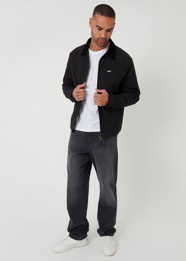 Threadbare Black Cotton Canvas Jacket With Corduroy Collar