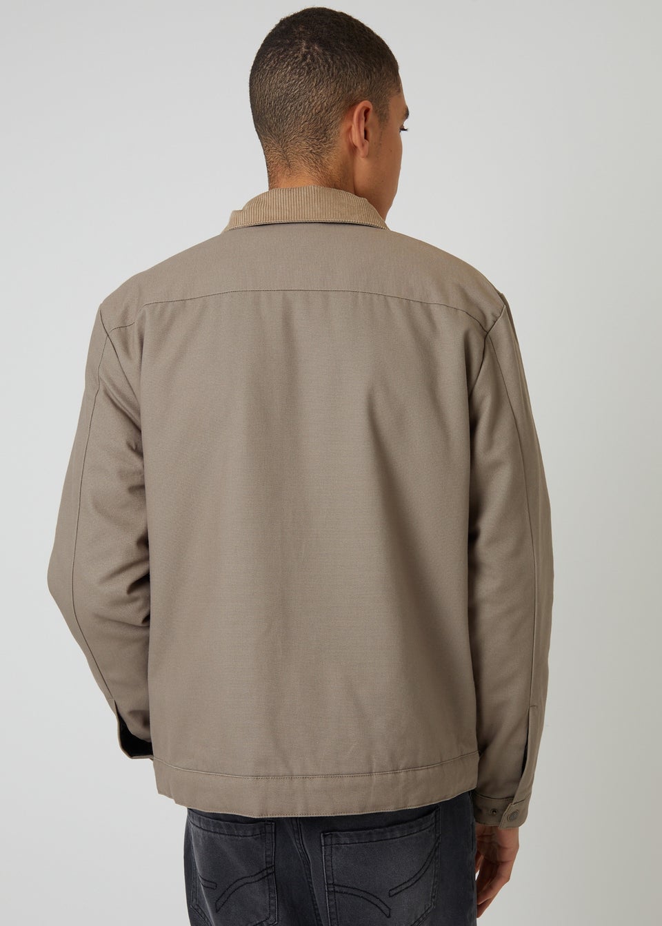 Threadbare Beige Cotton Canvas Jacket With Corduroy Collar