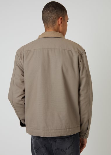 Threadbare Beige Cotton Canvas Jacket With Corduroy Collar