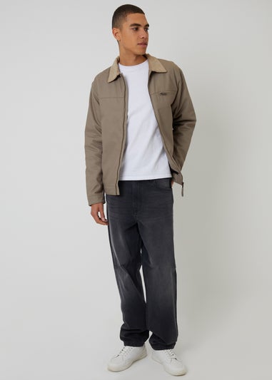 Threadbare Beige Cotton Canvas Jacket With Corduroy Collar