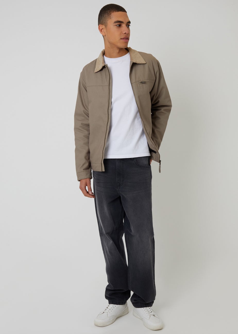 Threadbare Beige Cotton Canvas Jacket With Corduroy Collar