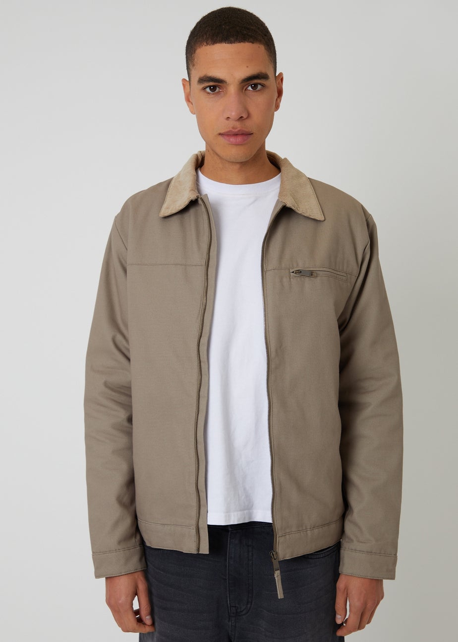 Threadbare Beige Cotton Canvas Jacket With Corduroy Collar