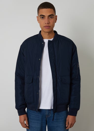 Threadbare Navy Padded Bomber Jacket