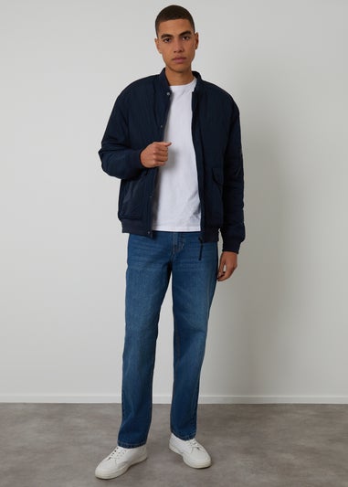 Threadbare Navy Padded Bomber Jacket