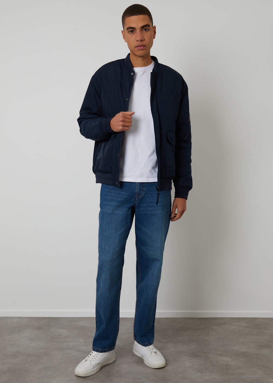 Threadbare Navy Padded Bomber Jacket