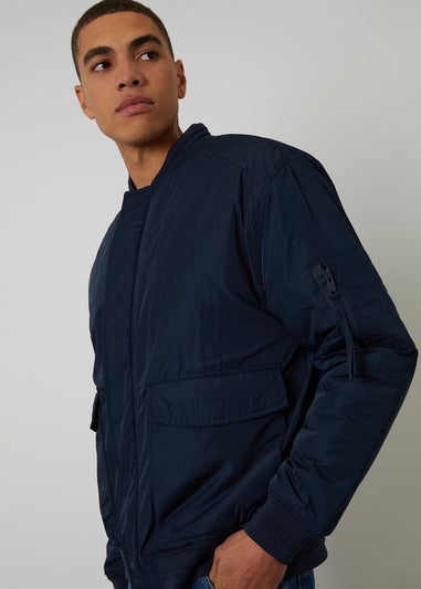 Threadbare Navy Padded Bomber Jacket