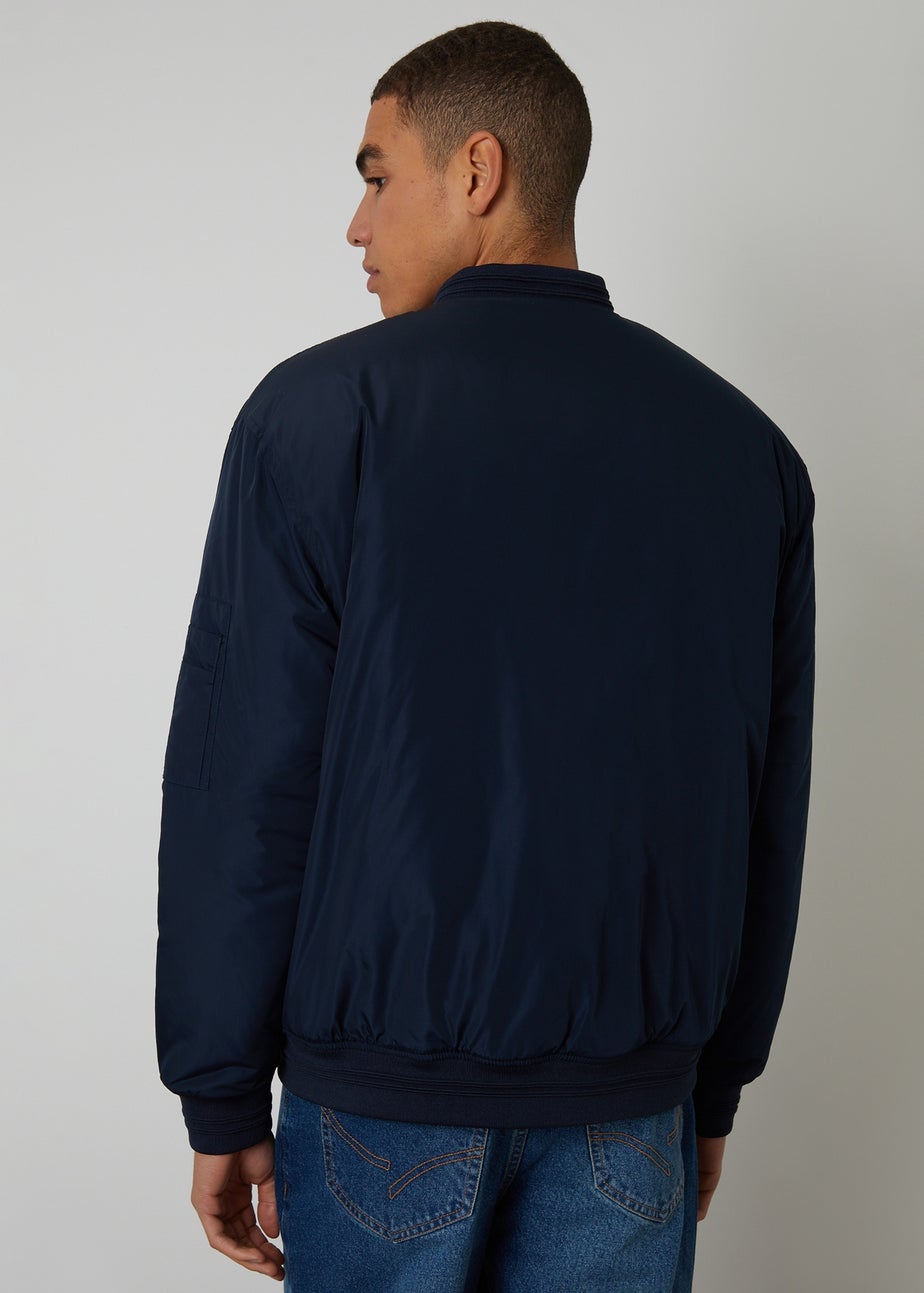 Threadbare Navy Padded Bomber Jacket
