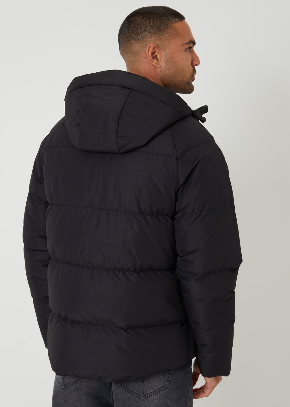 Threadbare Black Showerproof Ripstop Hooded Padded Coat