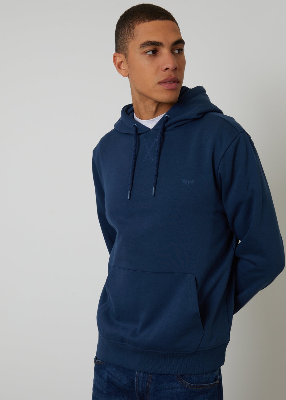Threadbare Dark Blue Cotton Blend Pullover Hoody