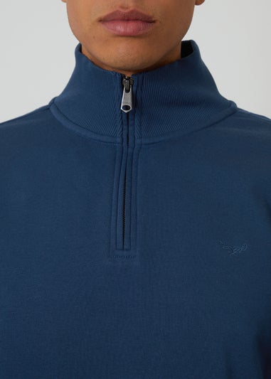 Threadbare Dark Blue Quarter Zip Sweatshirt