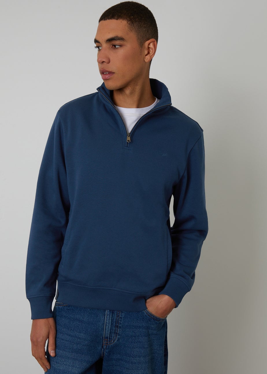 Threadbare Dark Blue Quarter Zip Sweatshirt