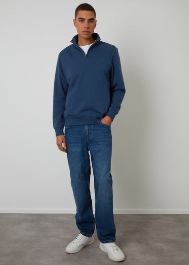 Threadbare Dark Blue Quarter Zip Sweatshirt