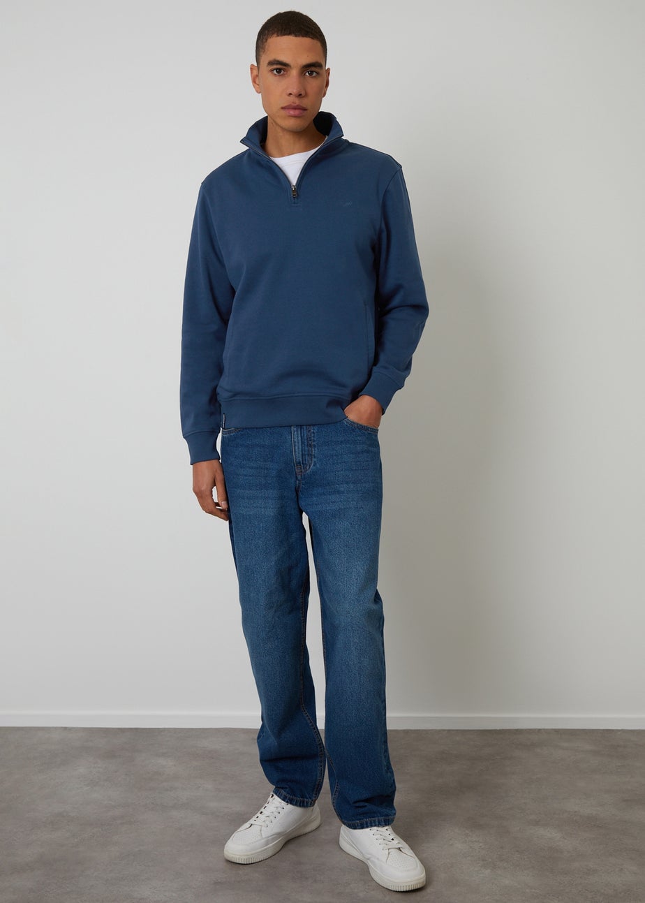 Threadbare Dark Blue Quarter Zip Sweatshirt