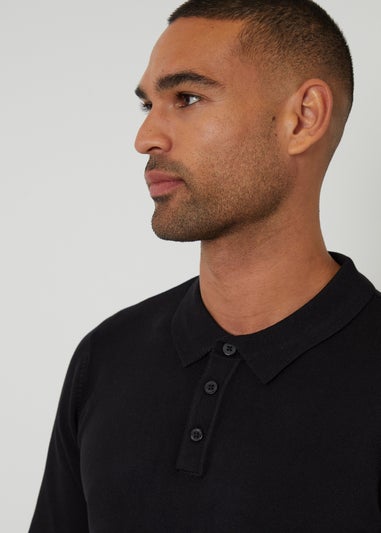 Threadbare Black Knitted Long Sleeve Polo Jumper