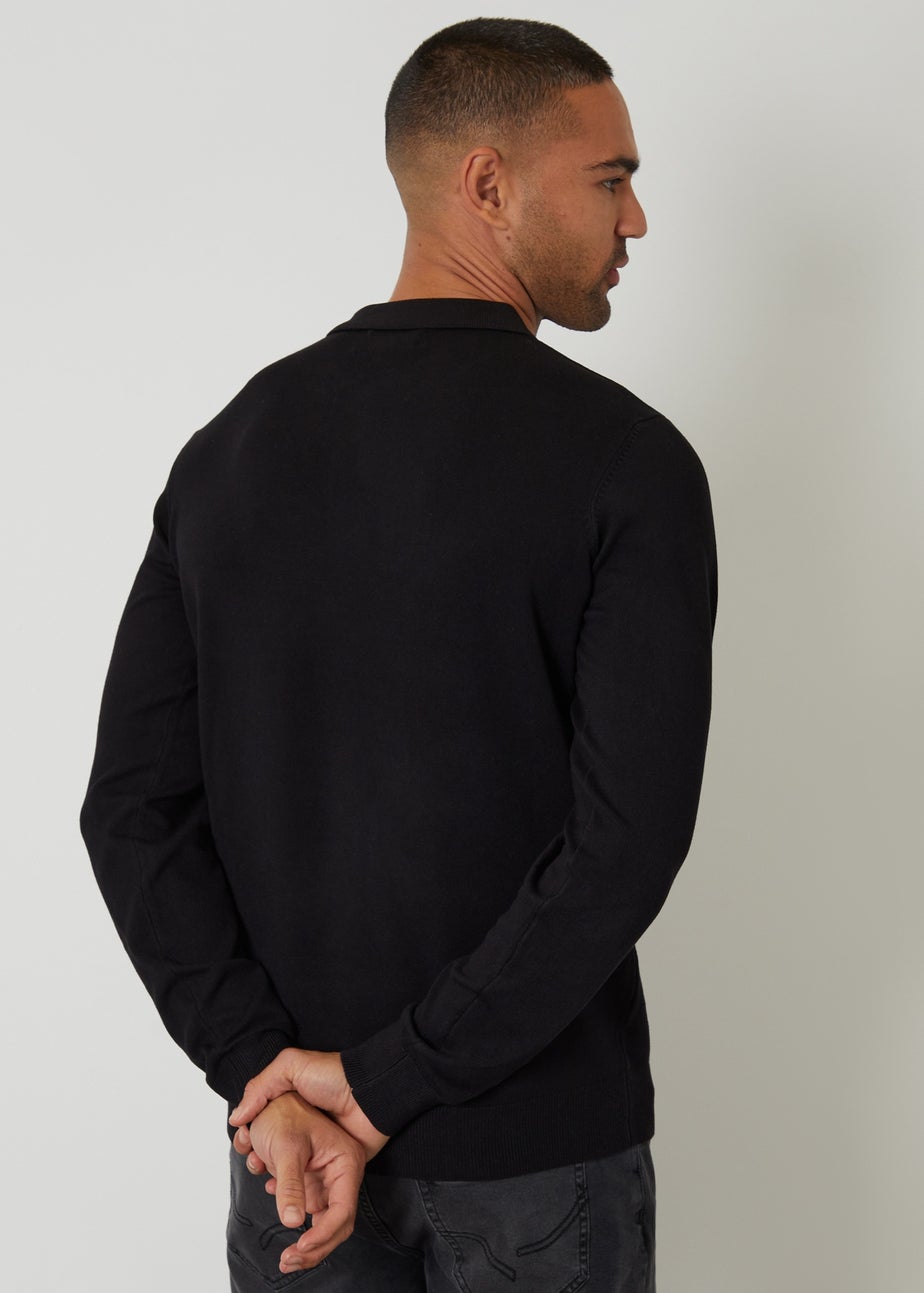 Threadbare Black Knitted Long Sleeve Polo Jumper