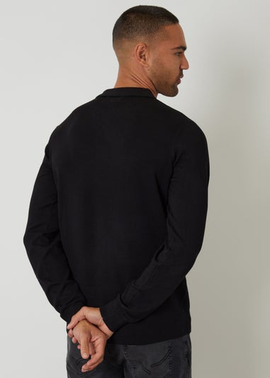 Threadbare Black Knitted Long Sleeve Polo Jumper