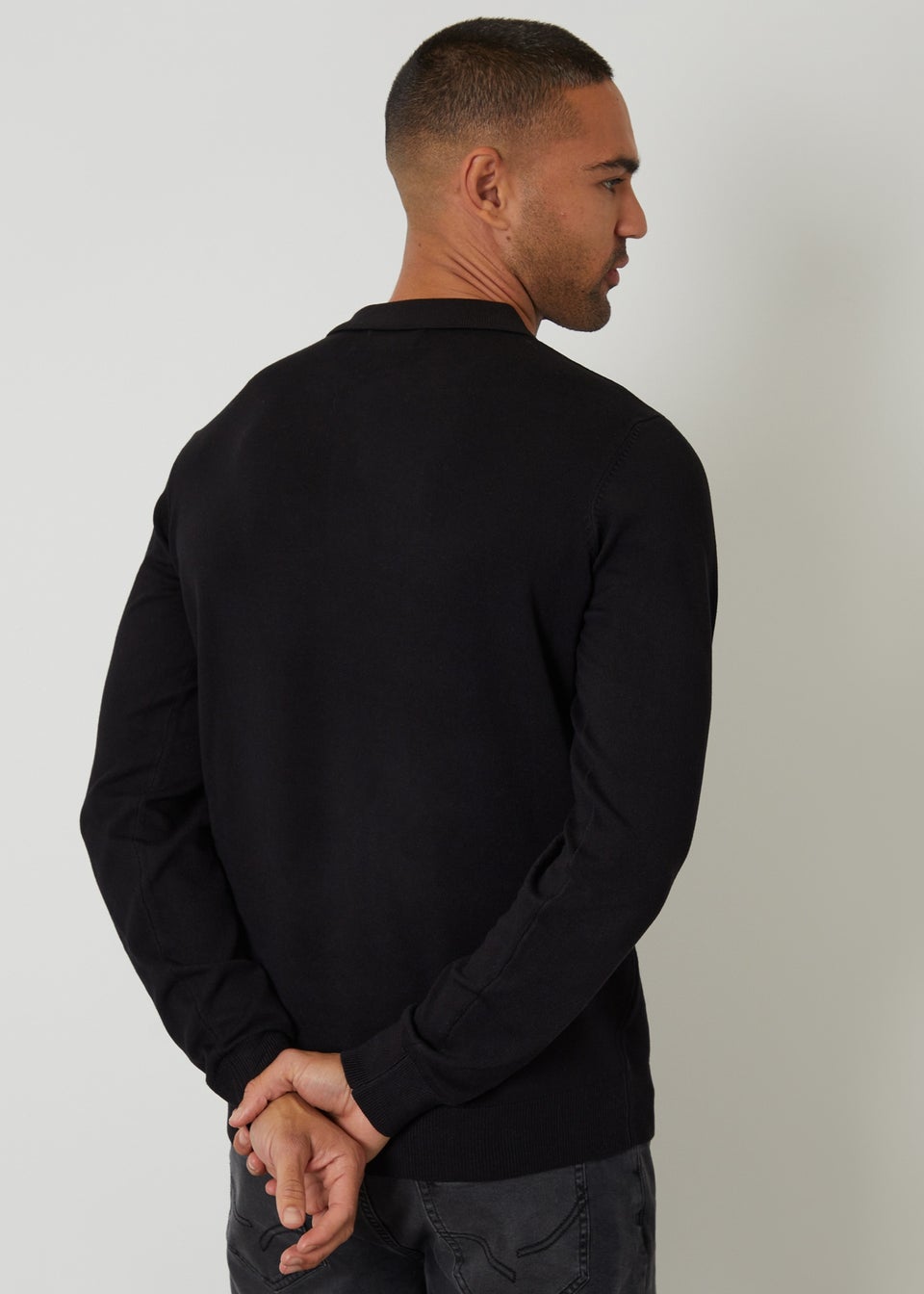 Threadbare Black Knitted Long Sleeve Polo Jumper