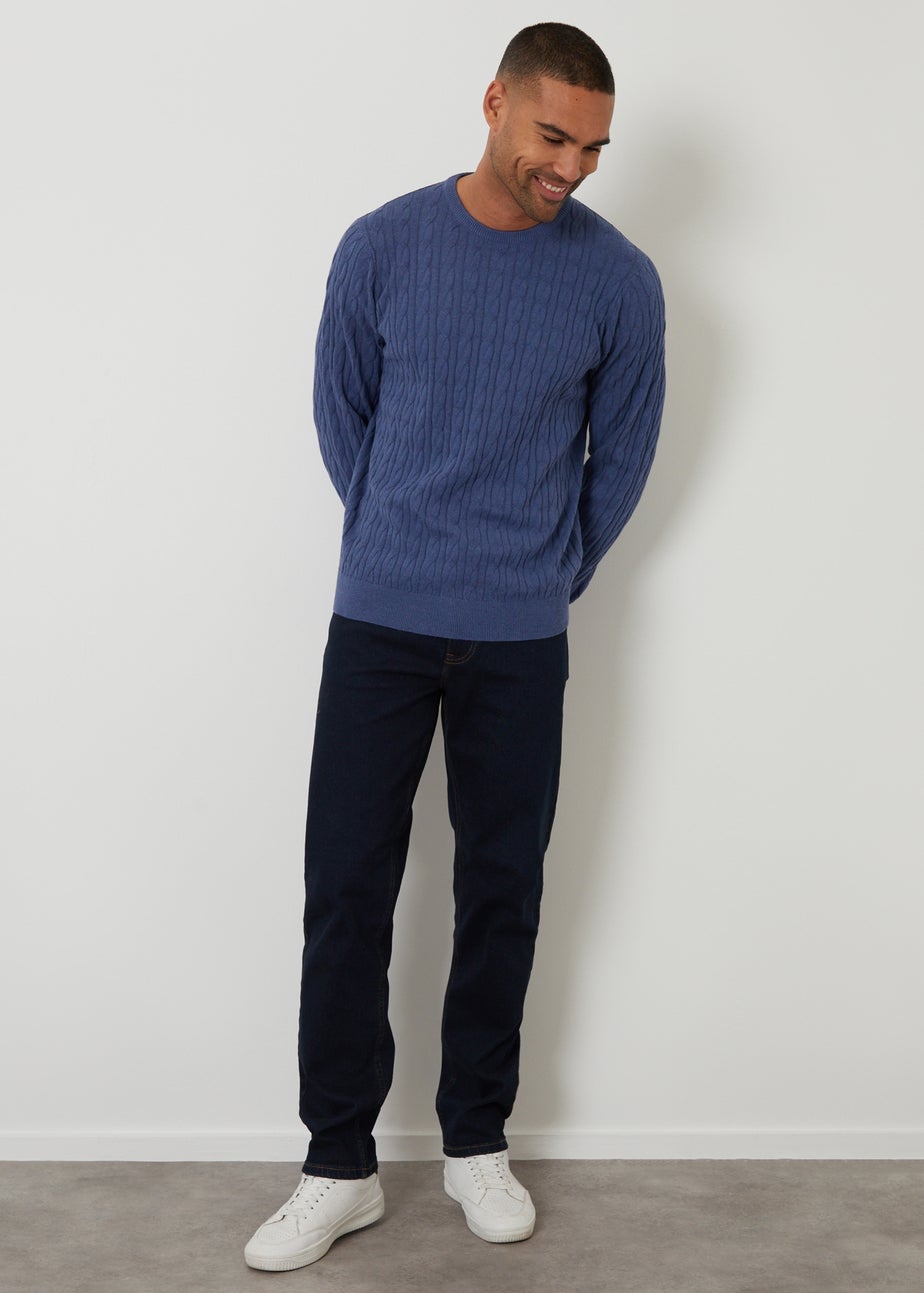 Threadbare Blue Cable Knit Crew Neck Jumper