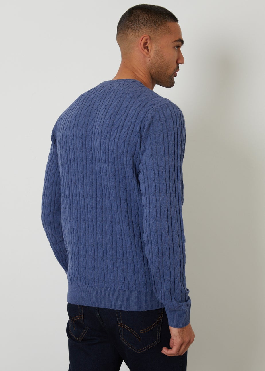 Threadbare Blue Cable Knit Crew Neck Jumper