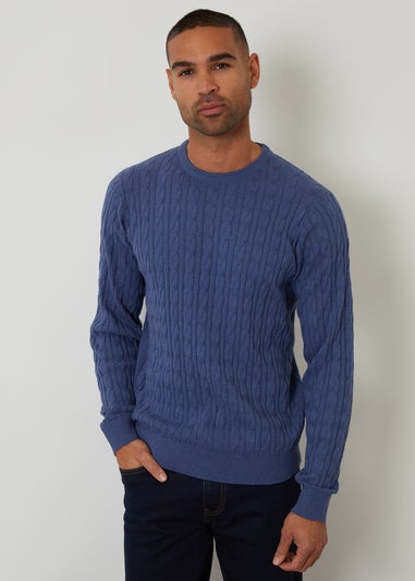 Threadbare Blue Cable Knit Crew Neck Jumper